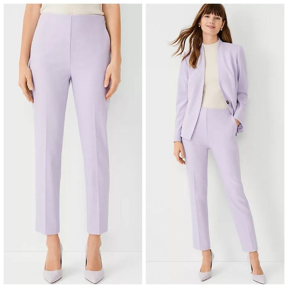 Ann Taylor The High Waist Slim Leg Ankle Cropped Trouser Pant Bi-Stretch Purple
